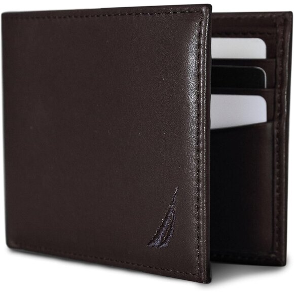 Nautica Men's Bifold Leather Brown Wallet RFID Blocking ID Window Card Slots - Picture 7 of 7